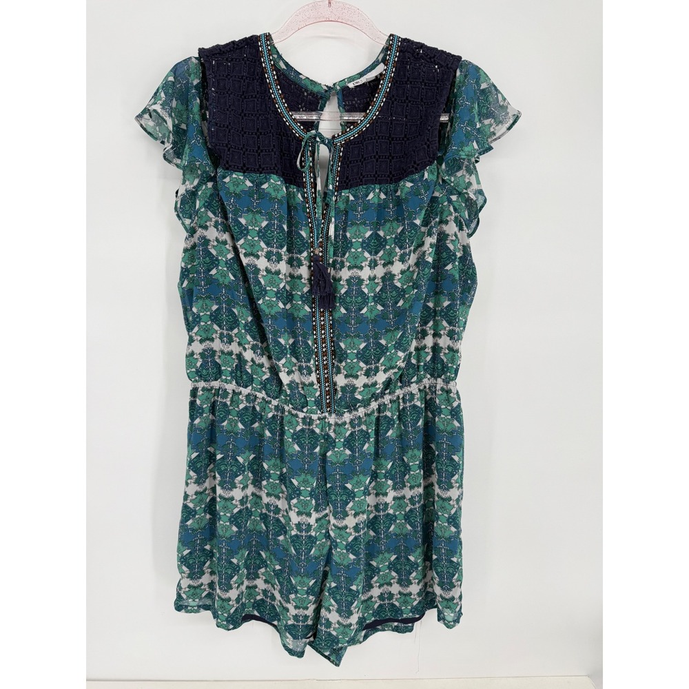 DR2 by Daniel Rainn Womens Romper Teal Navy‎ Crochet Cold Shoulder Sz XL